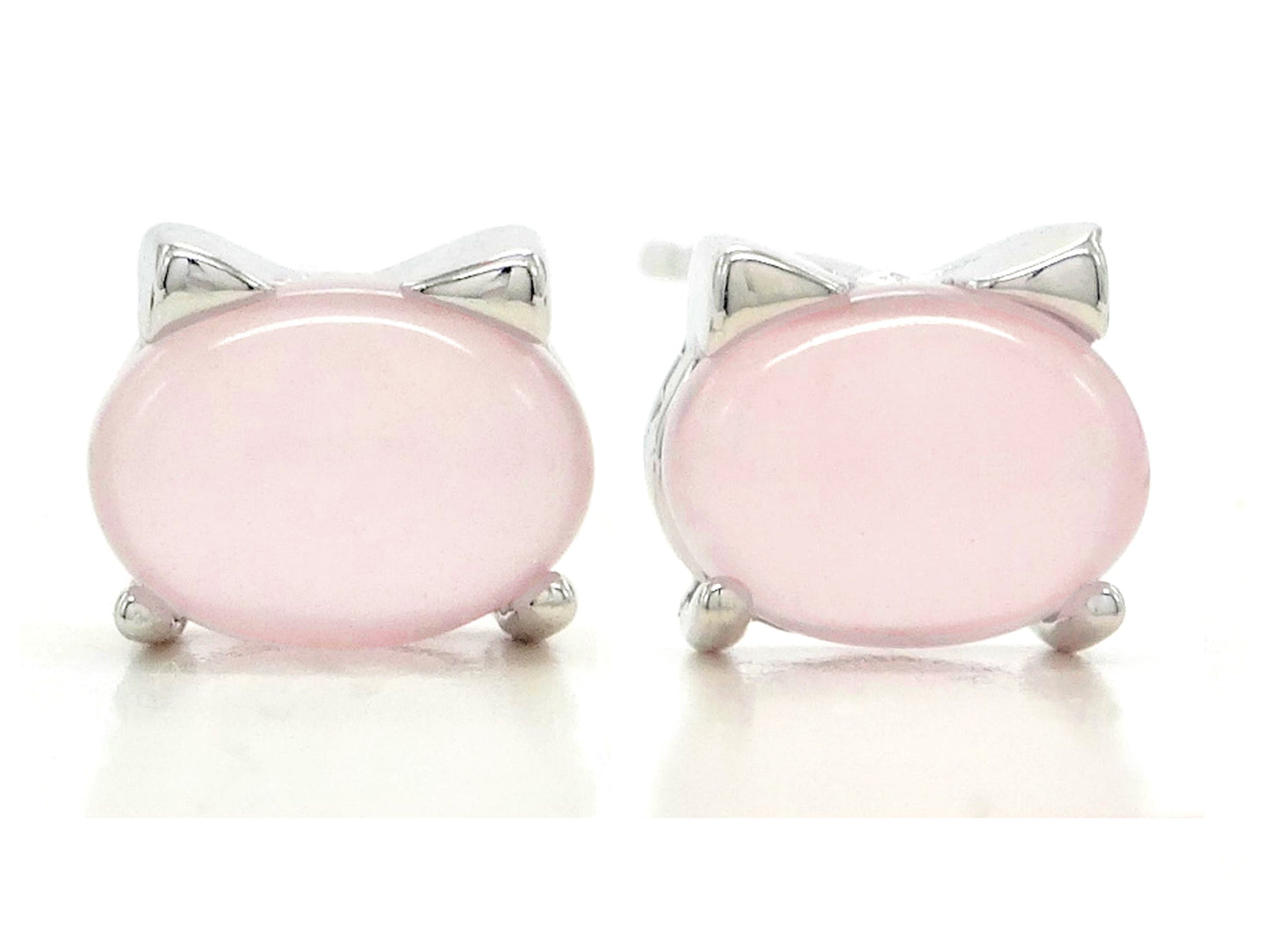 Sterling silver pink moonstone cat earrings MAIN