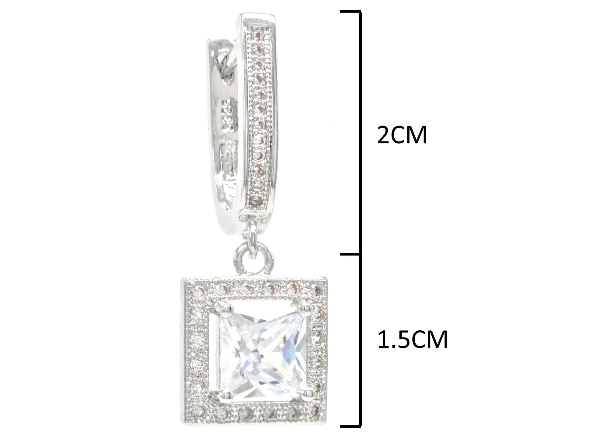 Sterling silver princess gem earrings MEASUREMENT