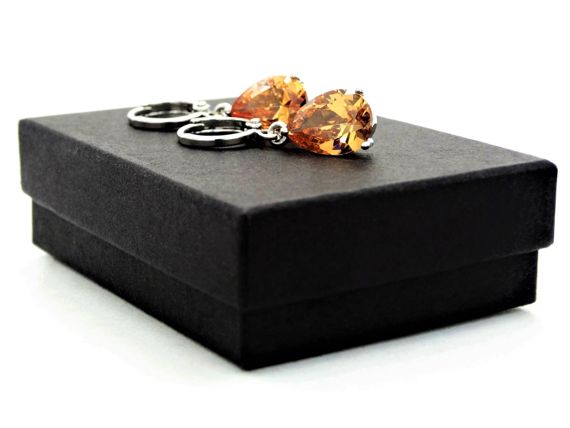 Citrine raindrop white gold earrings GIFT BOX