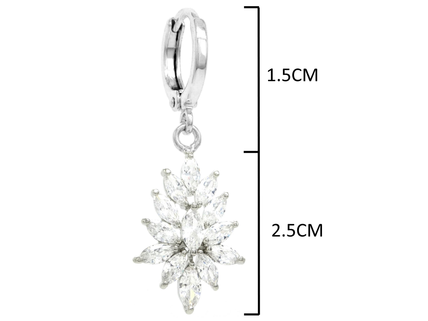 Sterling silver chandelier marquise earrings MEASUREMENT