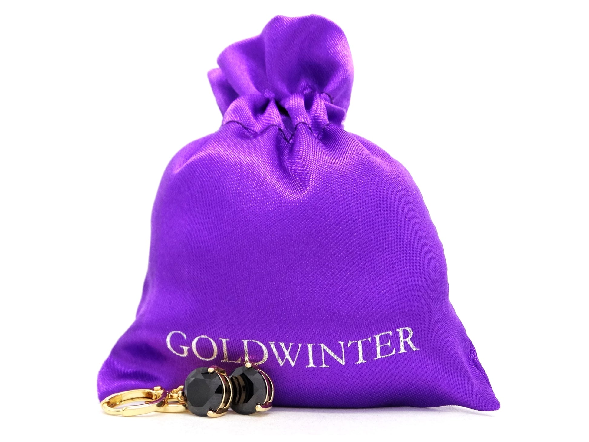 Yellow gold black round gem necklace and earrings GIFT BAG
