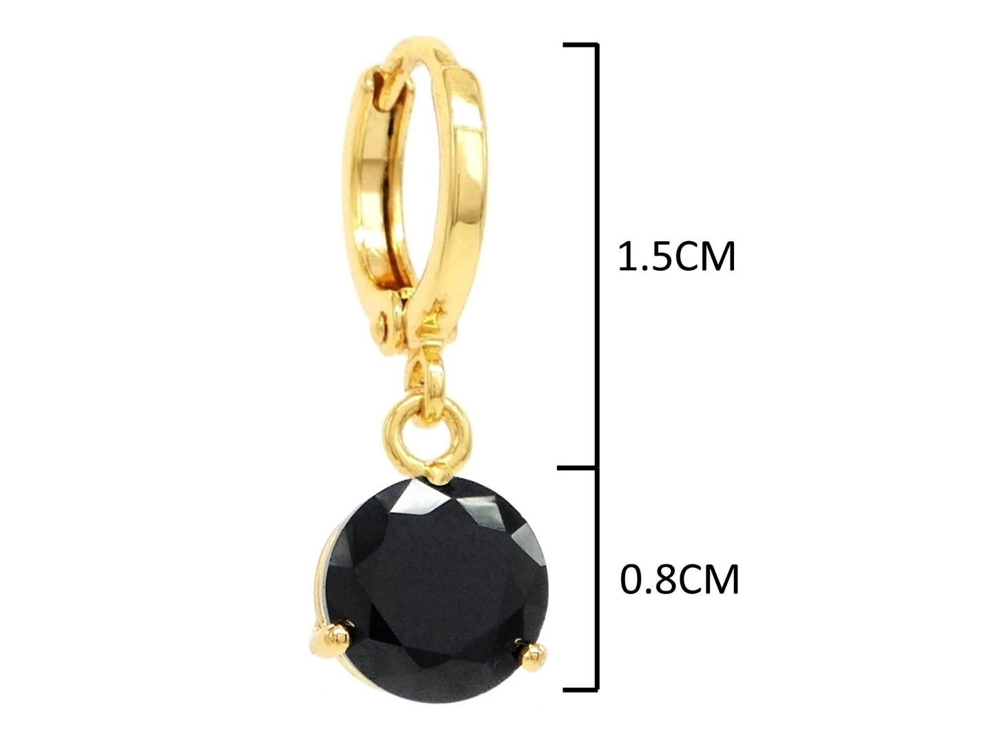 Black moonstone round yellow gold earrings MEASUREMENT