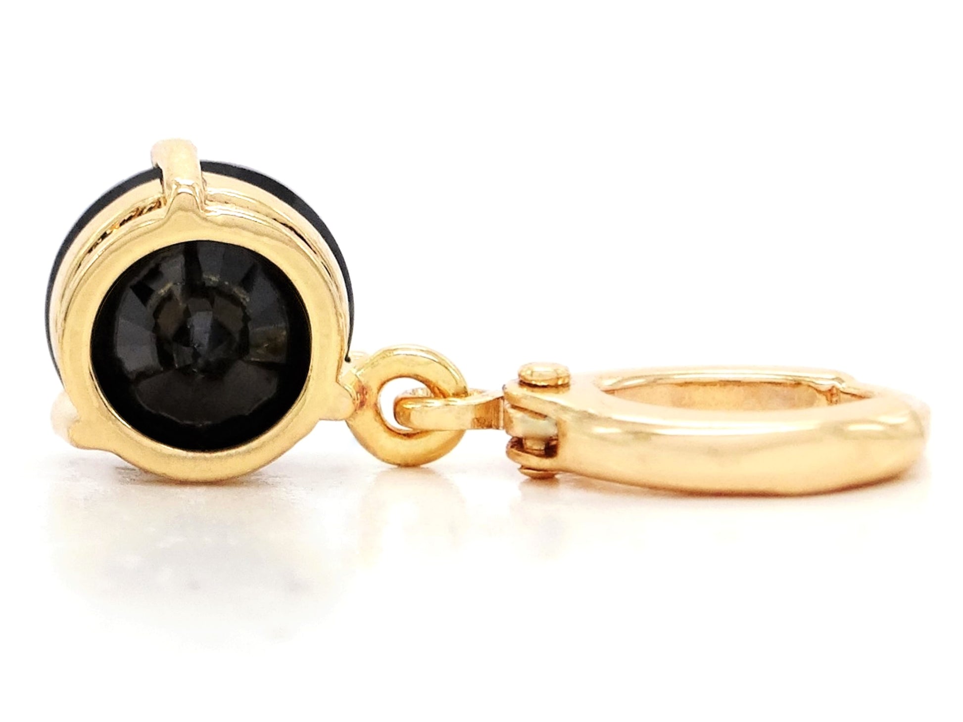 Black moonstone round yellow gold earrings BACK