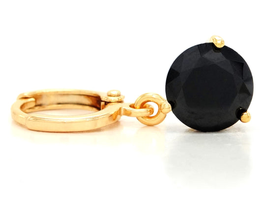 Black moonstone round yellow gold earrings FRONT