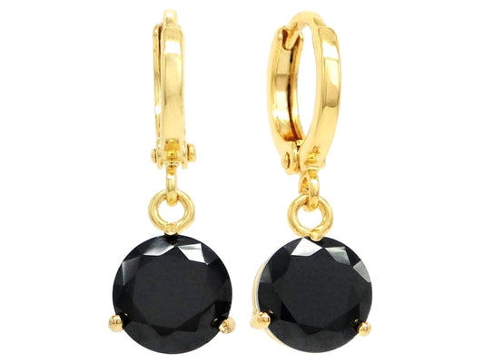 Black moonstone round yellow gold earrings MAIN