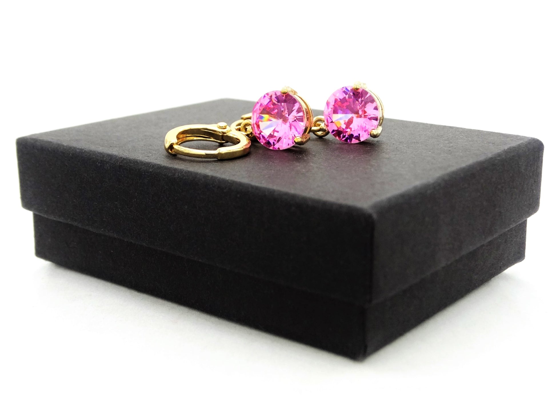 Yellow gold pink round gem necklace and earrings GIFT BOX