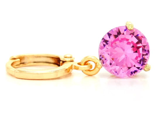 Pink gem gold earrings FRONT