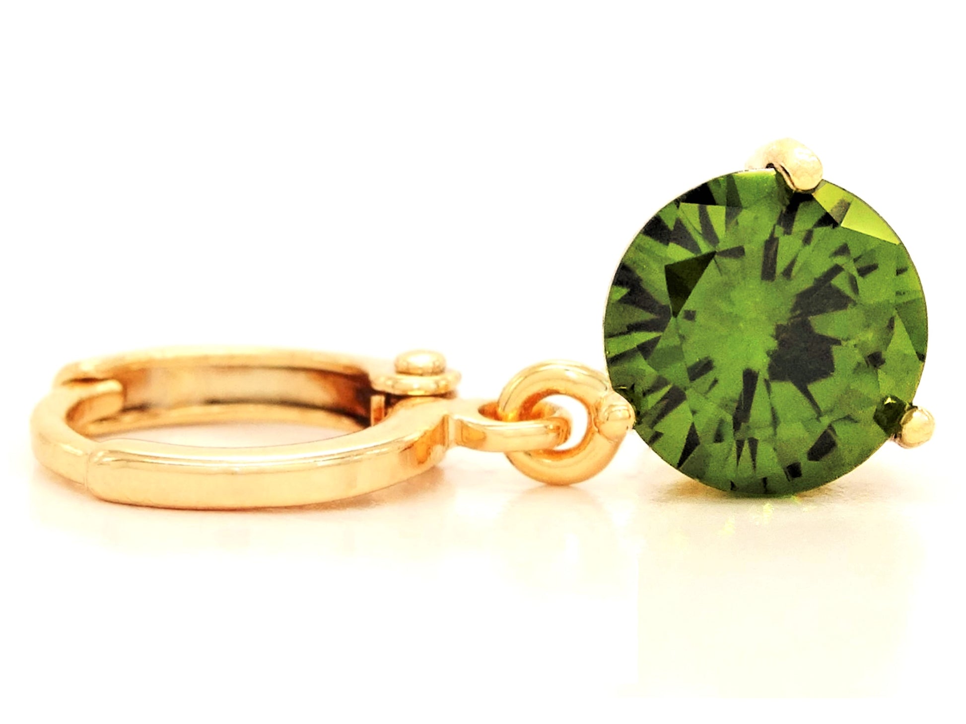 Green gem gold earrings FRONT