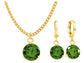 Yellow gold green round gem necklace and earrings MAIN