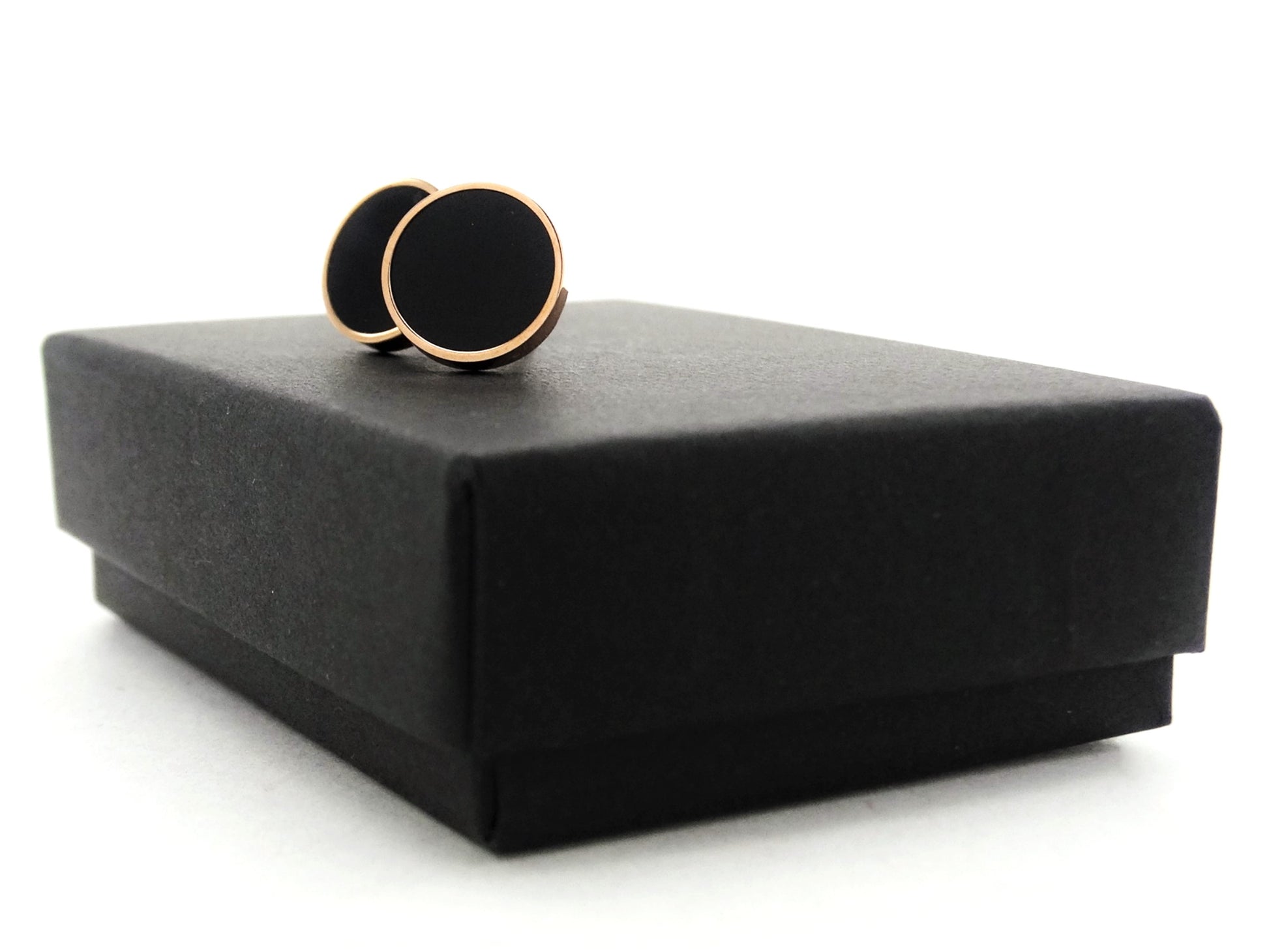 Rose gold black moonstone stud earrings GIFT BOX