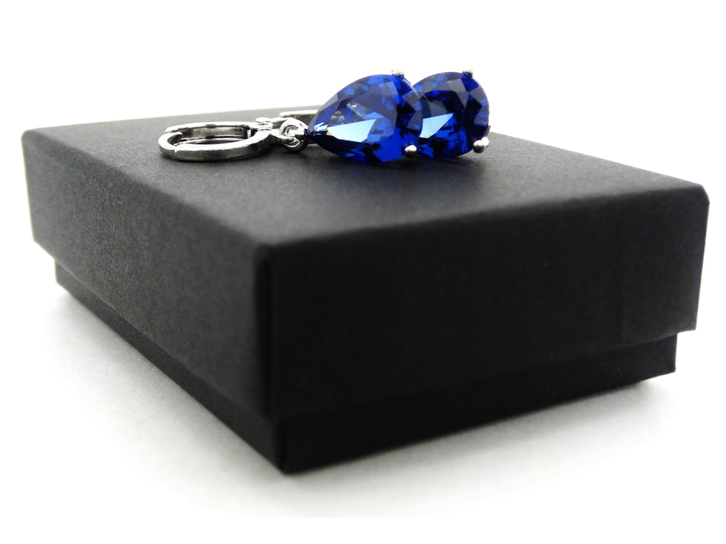 Blue raindrop white gold earrings GIFT BOX