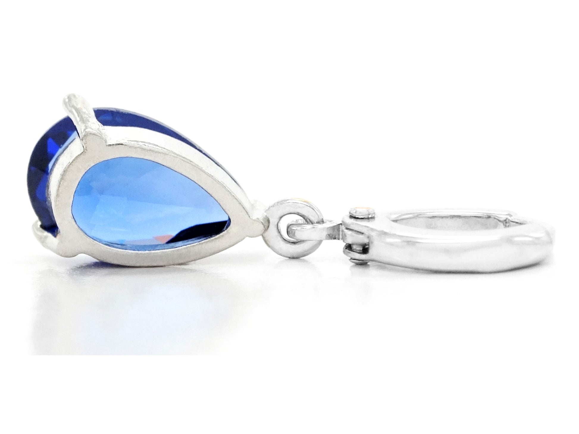 White gold blue pear gem necklace and earrings BACK