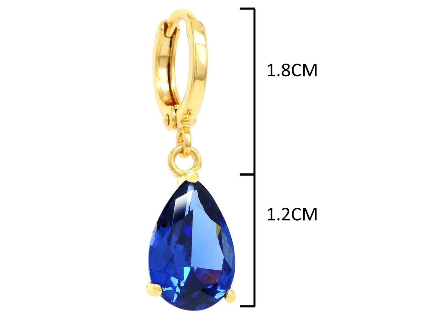 Blue raindrop yellow gold earrings MEASUREMENT