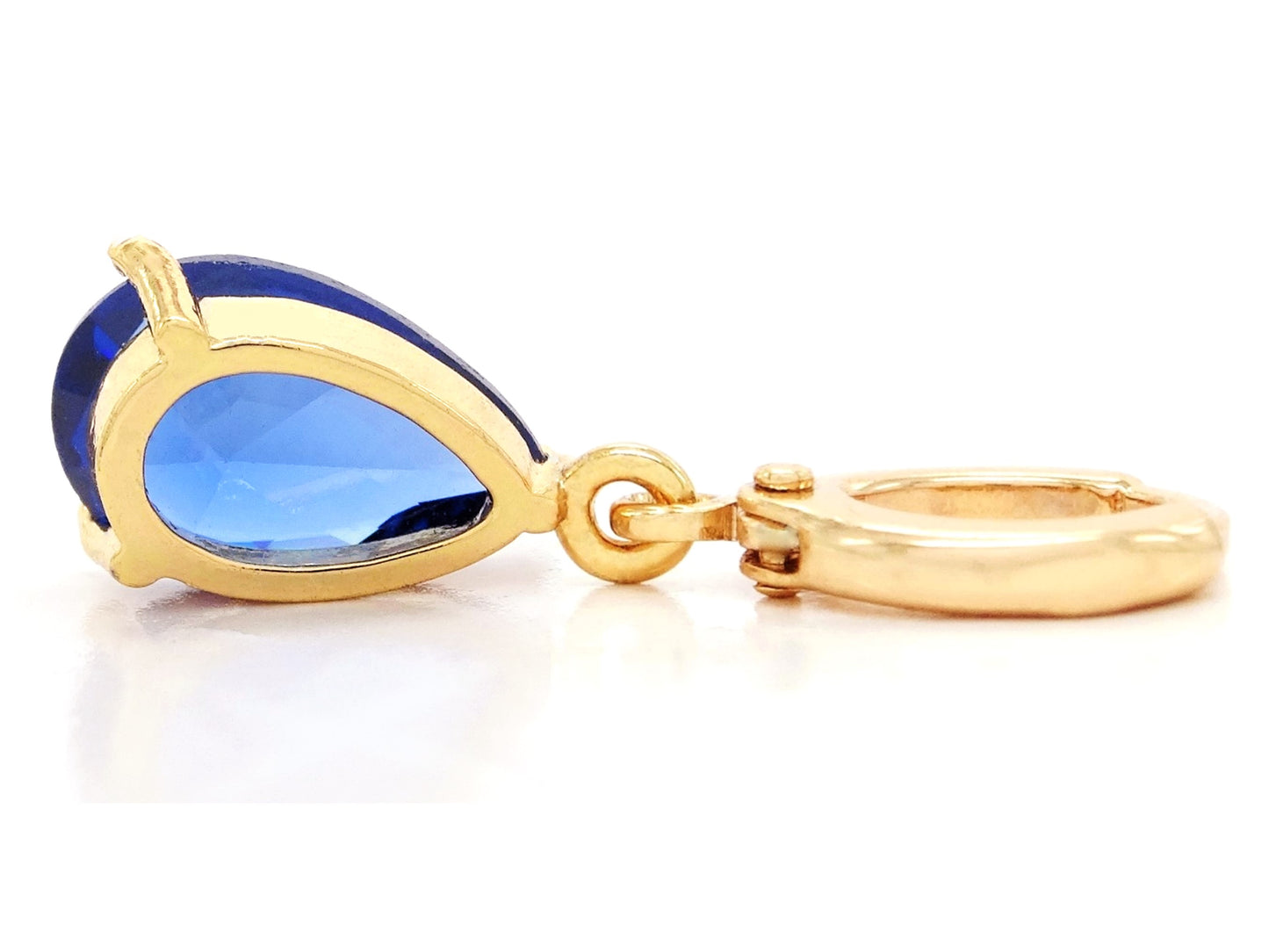 Blue raindrop yellow gold earrings BACK