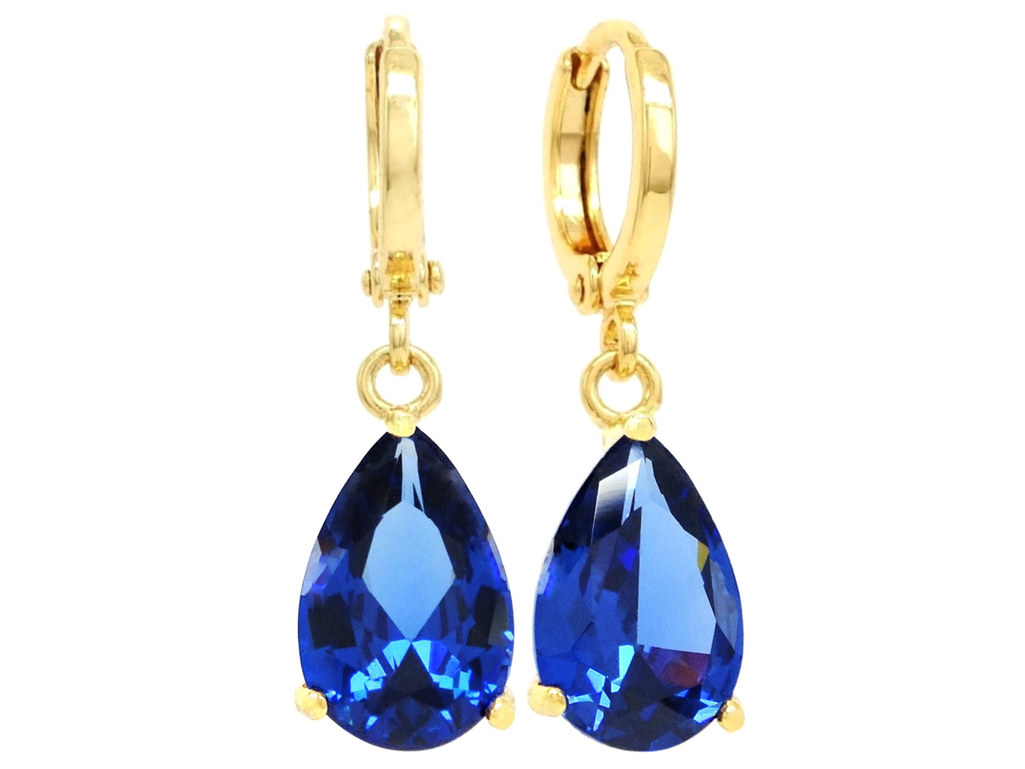 Blue raindrop yellow gold earrings MAIN