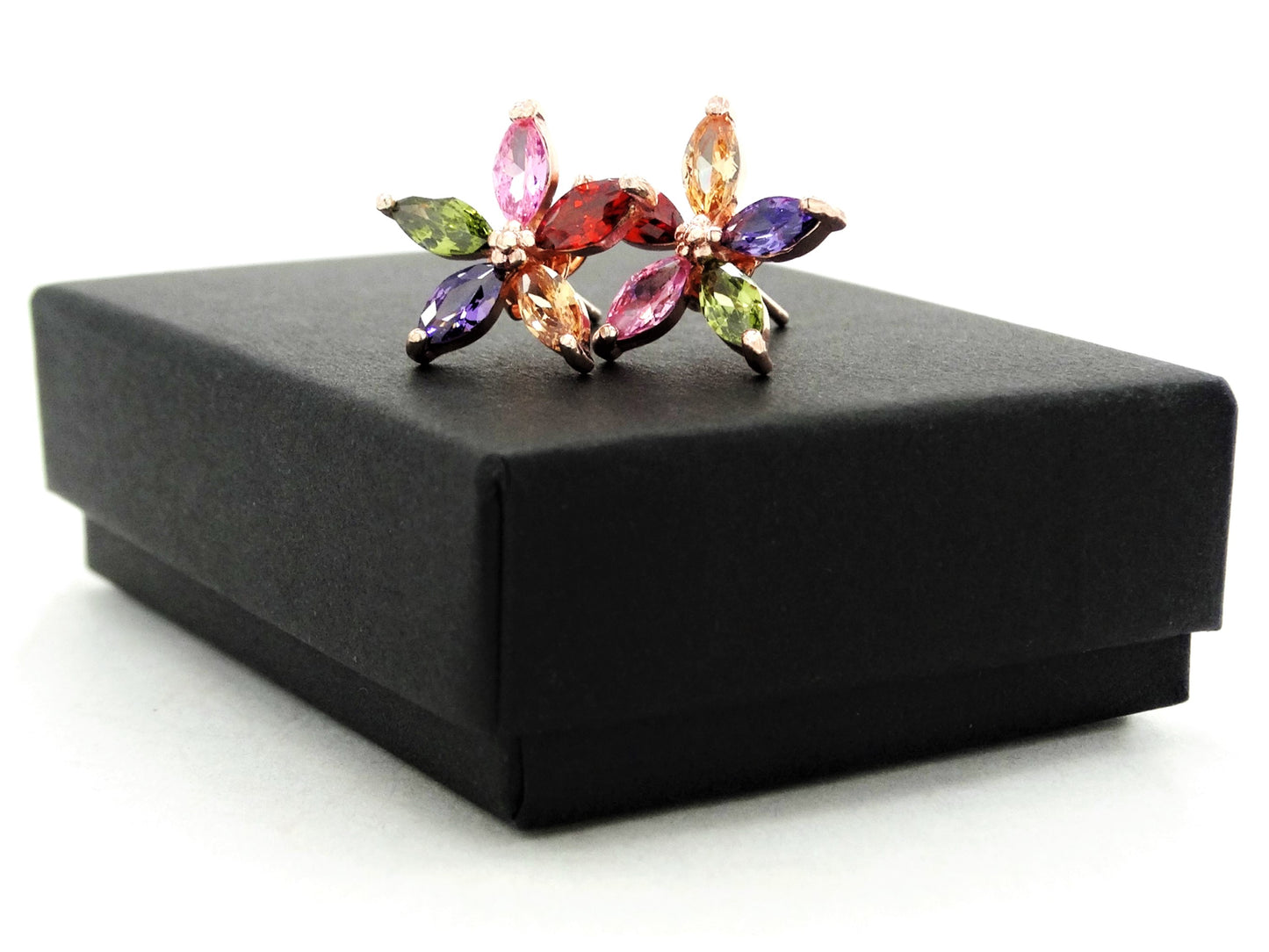 Rose gold marquise flower stud earrings GIFT BOX