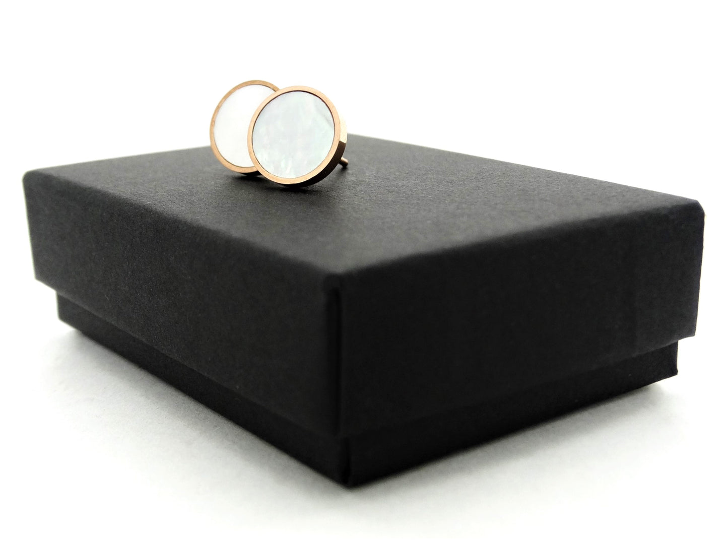 Rose gold round white sea shell jewellery set GIFT BOX