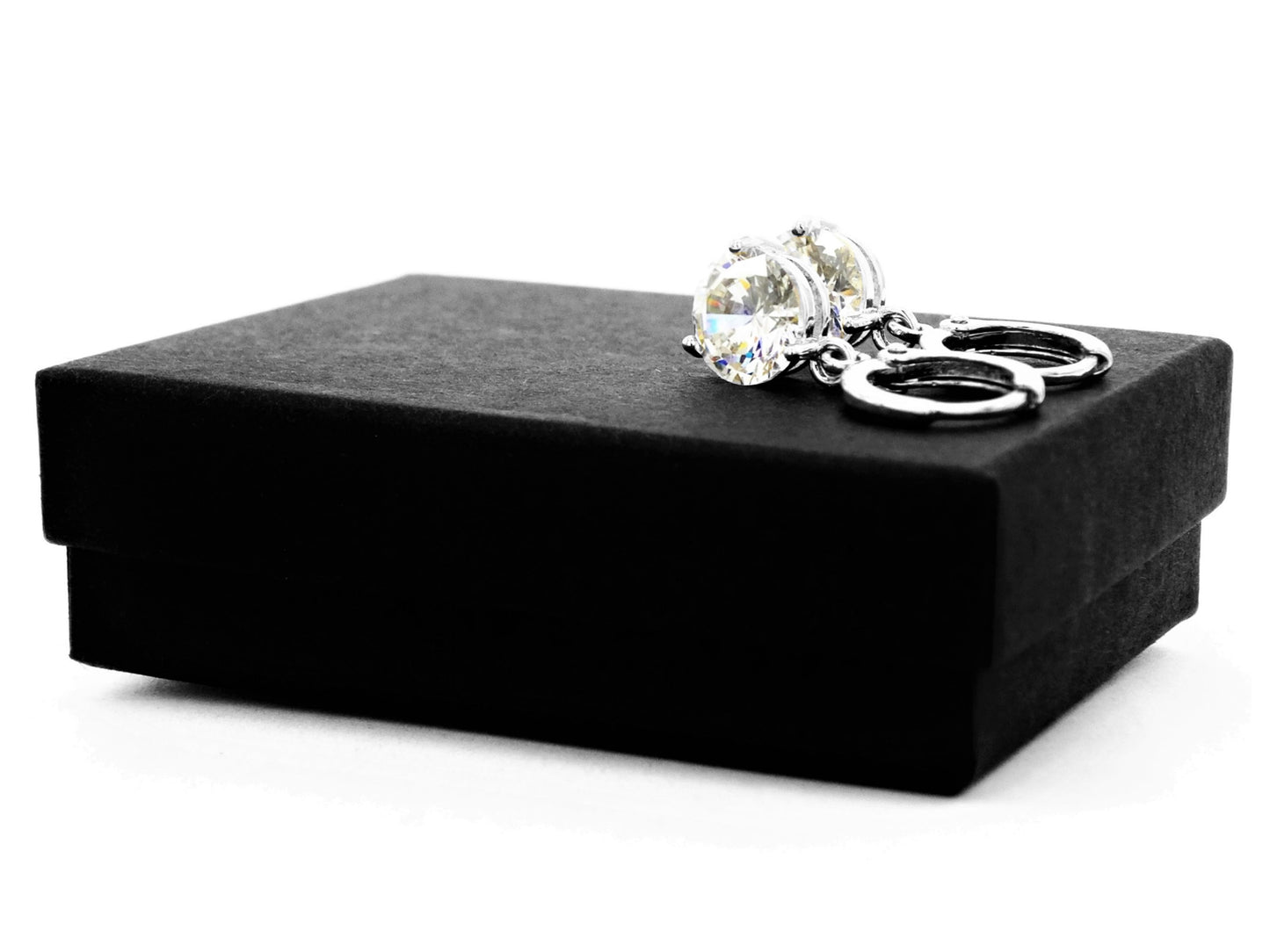 White gold clear round gem necklace and earrings GIFT BOX
