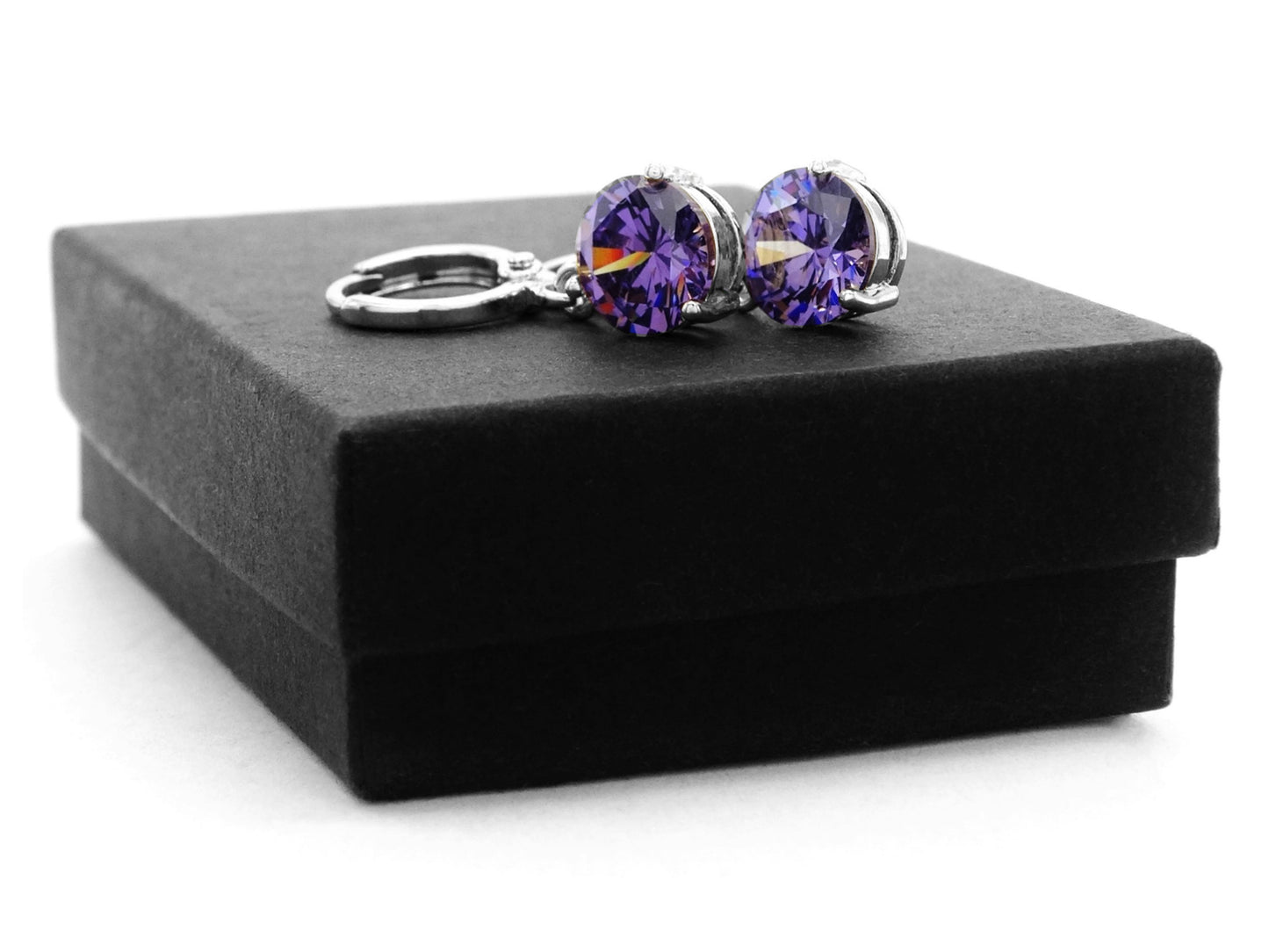 Purple gem white gold earrings GIFT BOX