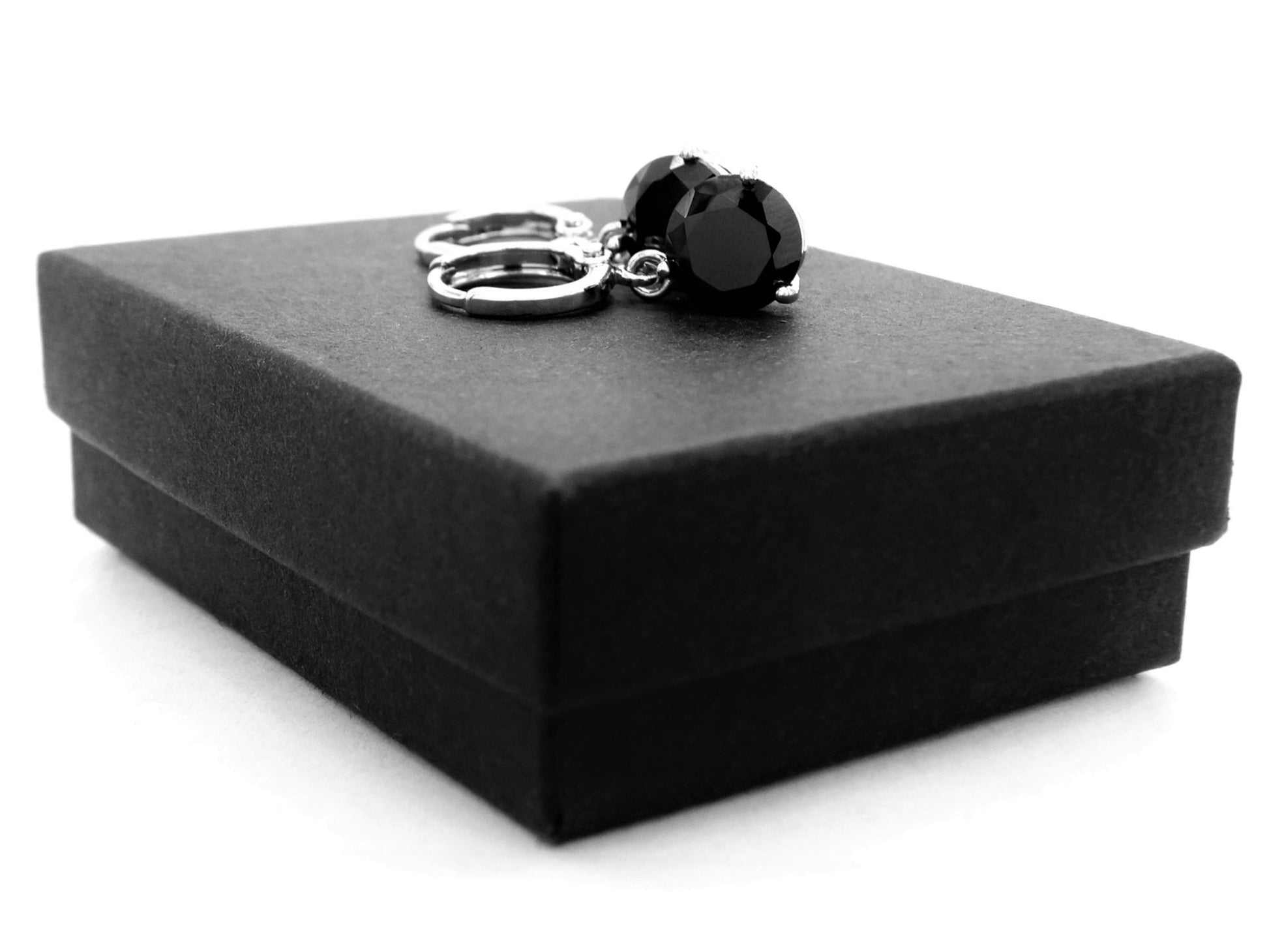 Black moonstone white gold earrings GIFT BOX
