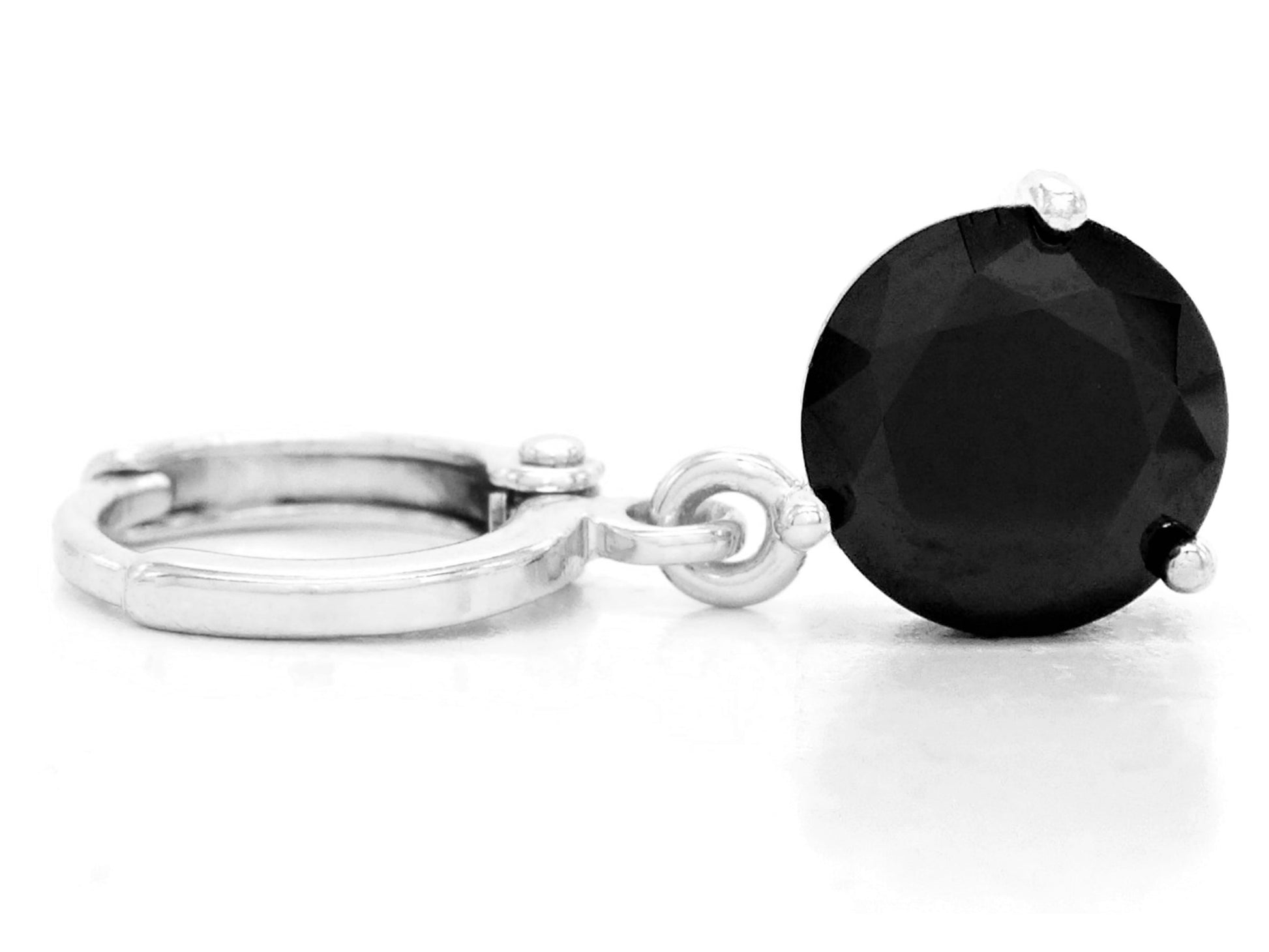 Black moonstone white gold earrings FRONT