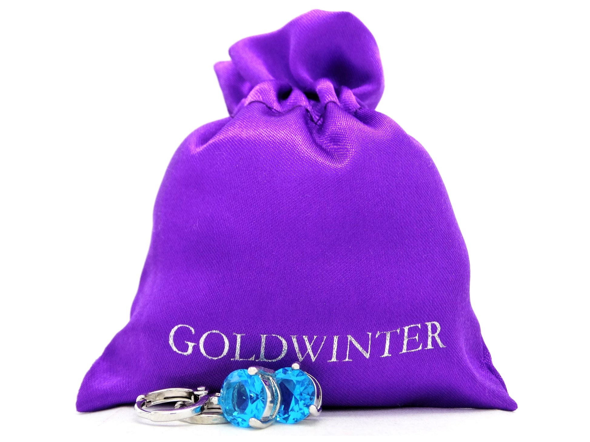 White gold blue round gem necklace and earrings GIFT BAG