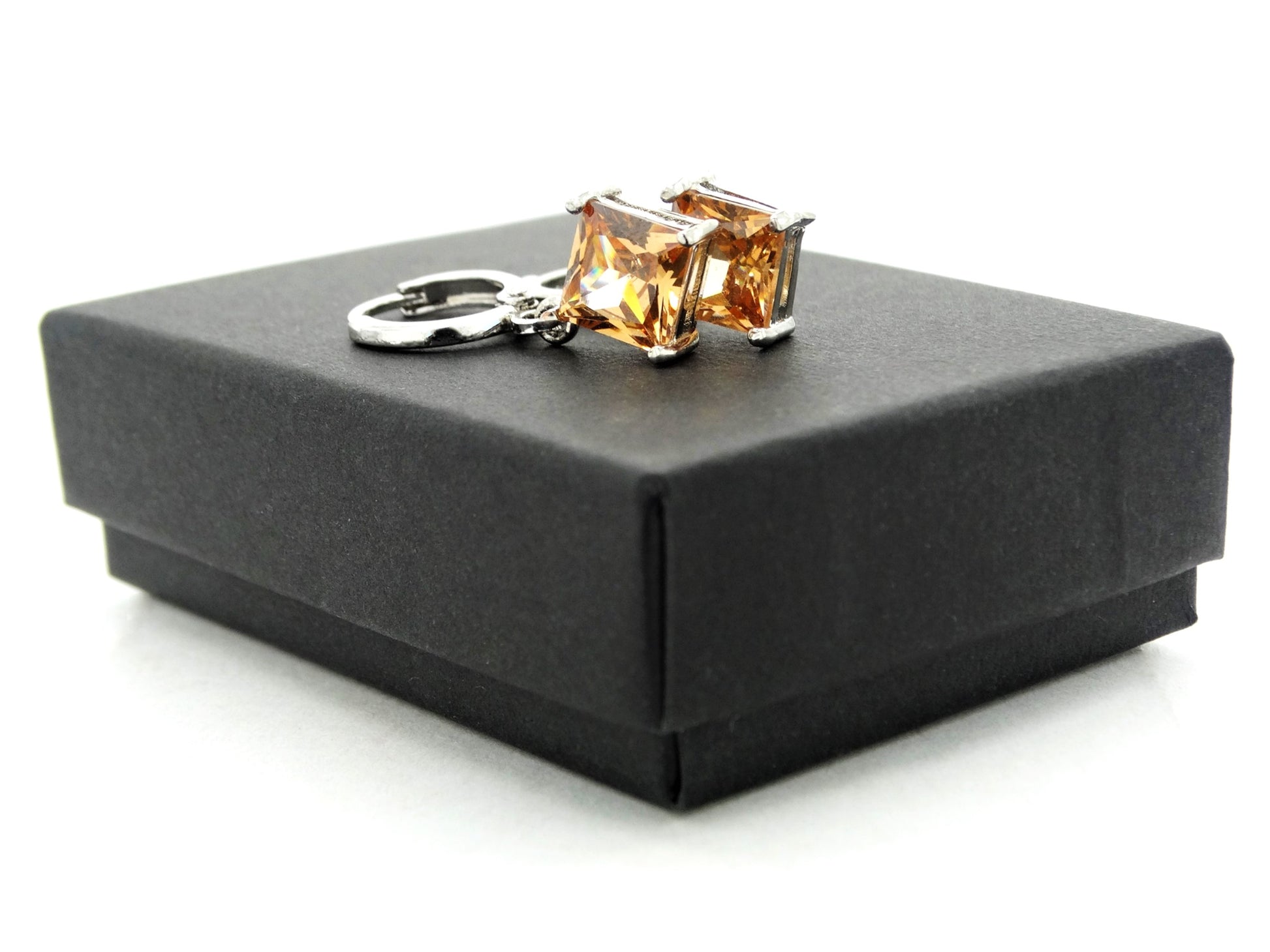 White gold orange princess necklace and earrings GIFT BOX