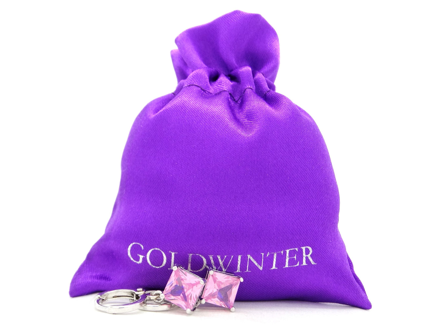 Pink princess white gold earrings GIFT BAG