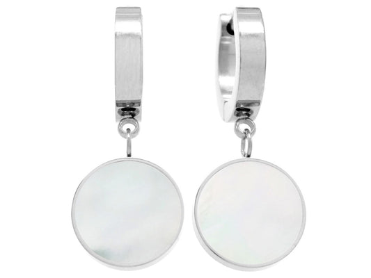 White gold white seashell round earrings MAIN