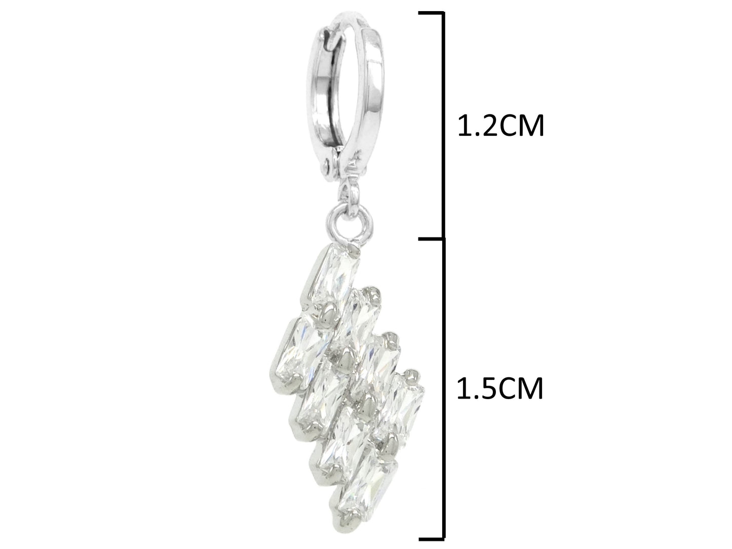 Clear drop baguette white gold necklace and earrings MEASUREMENT