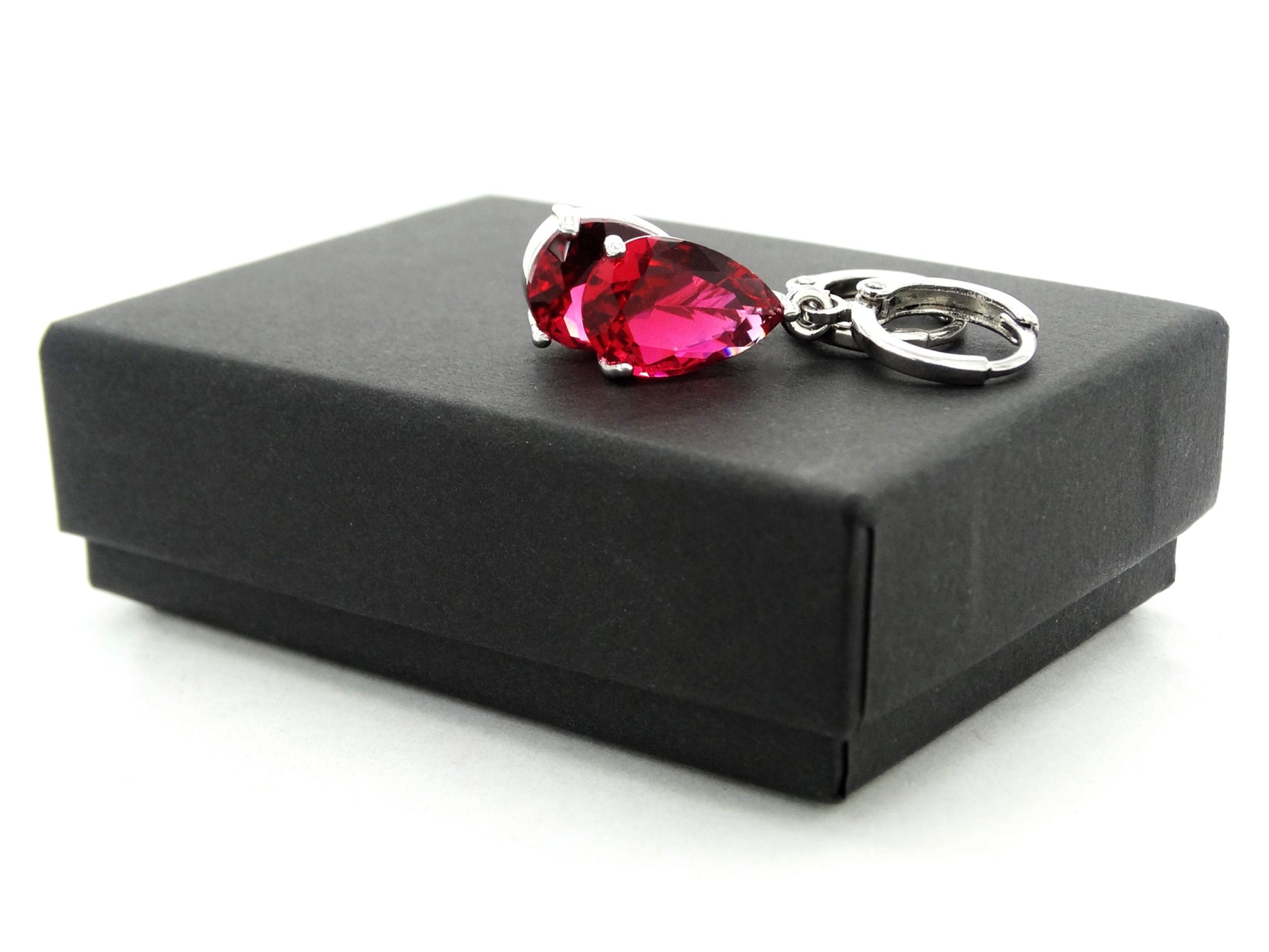 Red raindrop white gold earrings GIFT BOX