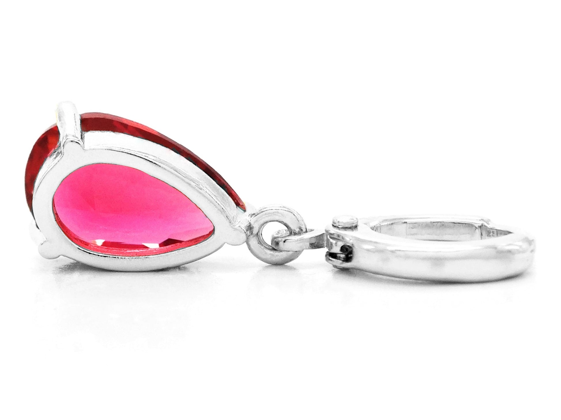 Red raindrop white gold earrings BACK