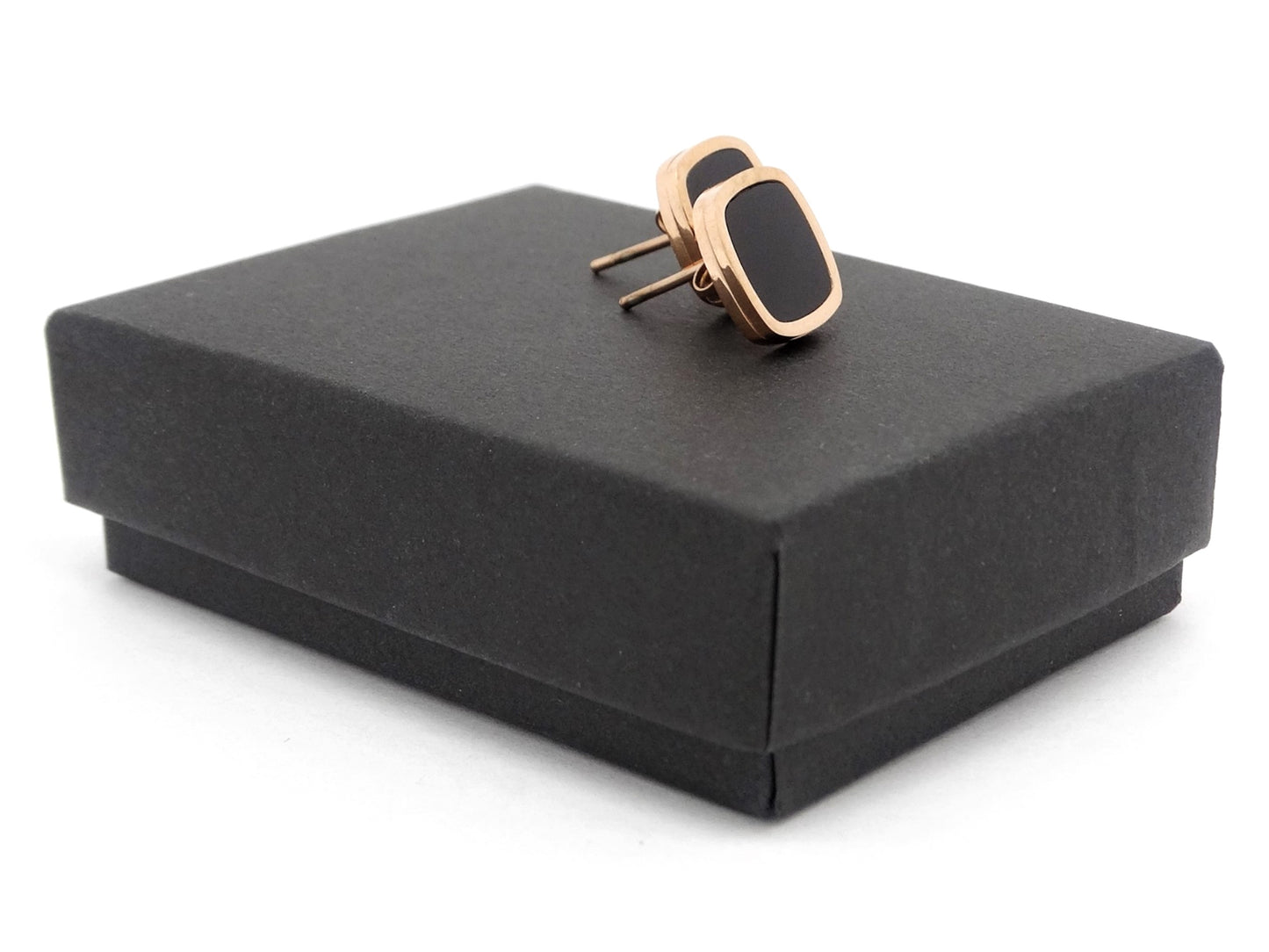 Rose gold black moonstone square stud earrings GIFT BOX