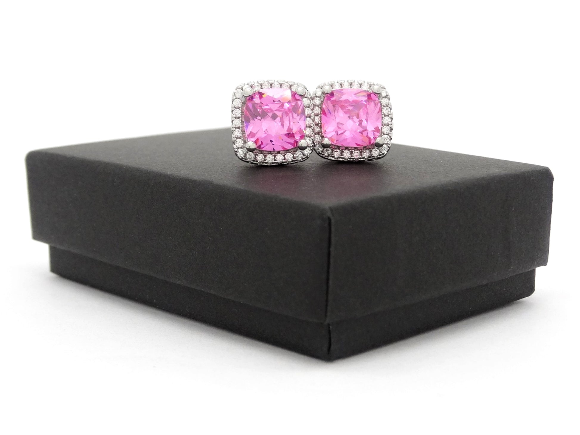 Sterling silver pink princess stud earrings GIFT BOX