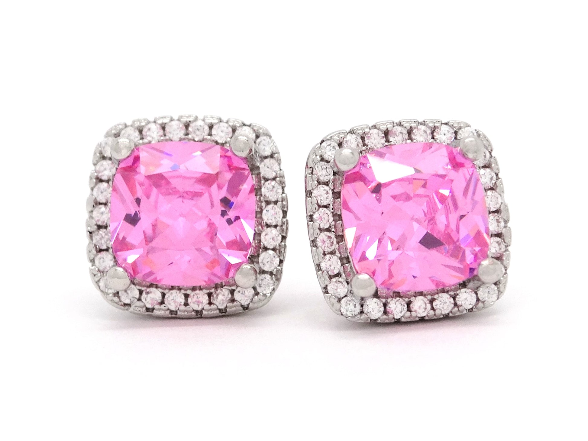 Sterling silver pink princess stud earrings MAIN