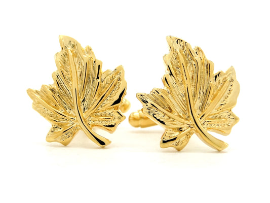 Yellow gold leaf cufflinks MAIN