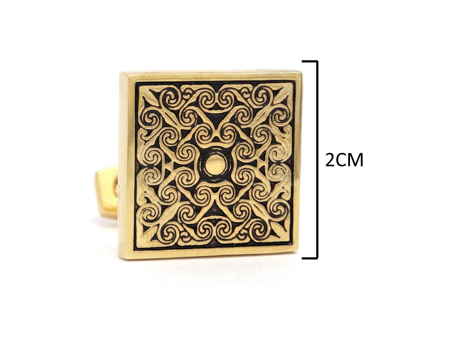 Yellow gold black engraved square cufflinks MEASUREMENT