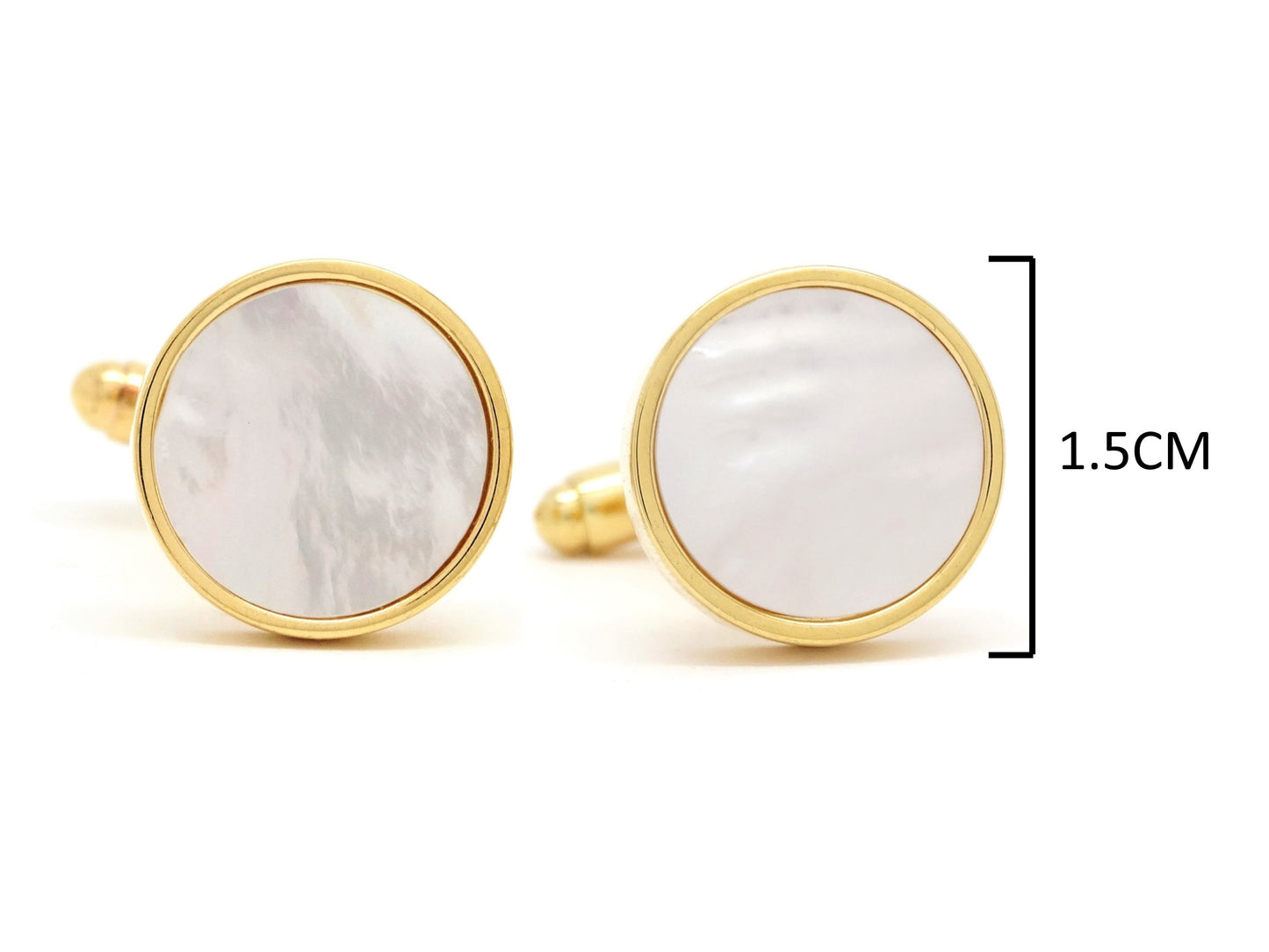 Yellow gold white seashell cufflinks MEASUREMENT