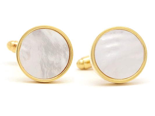 Yellow gold white seashell cufflinks MAIN