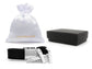 Black leather polished steel cufflinks GIFT BAG AND BOX