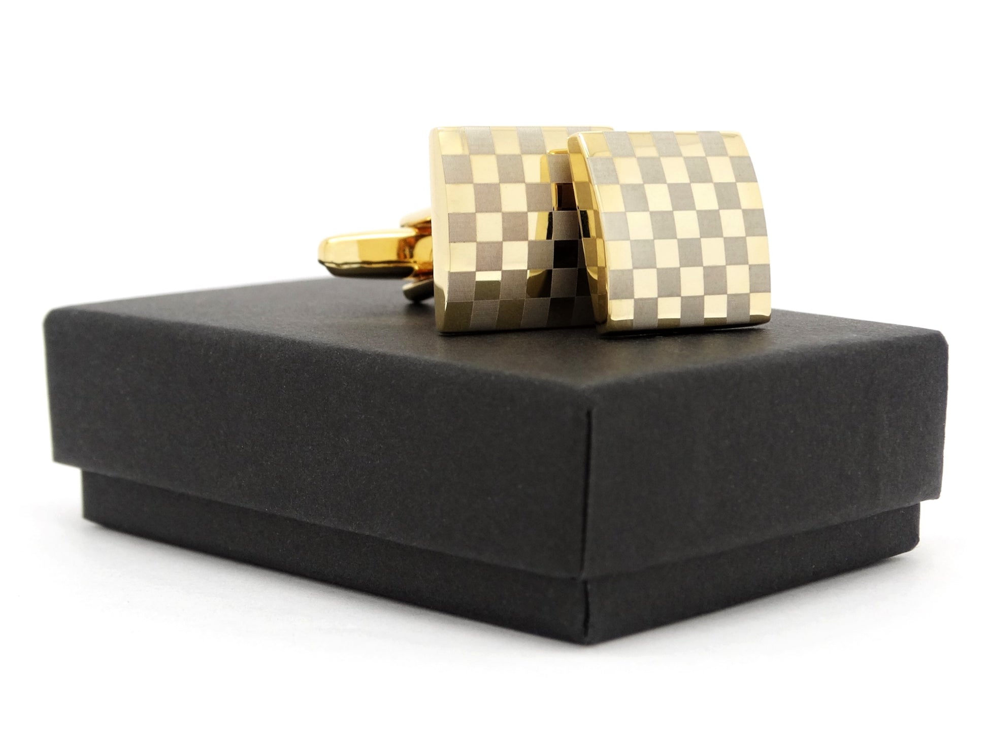 Yellow gold chessboard design cufflinks GIFT BOX