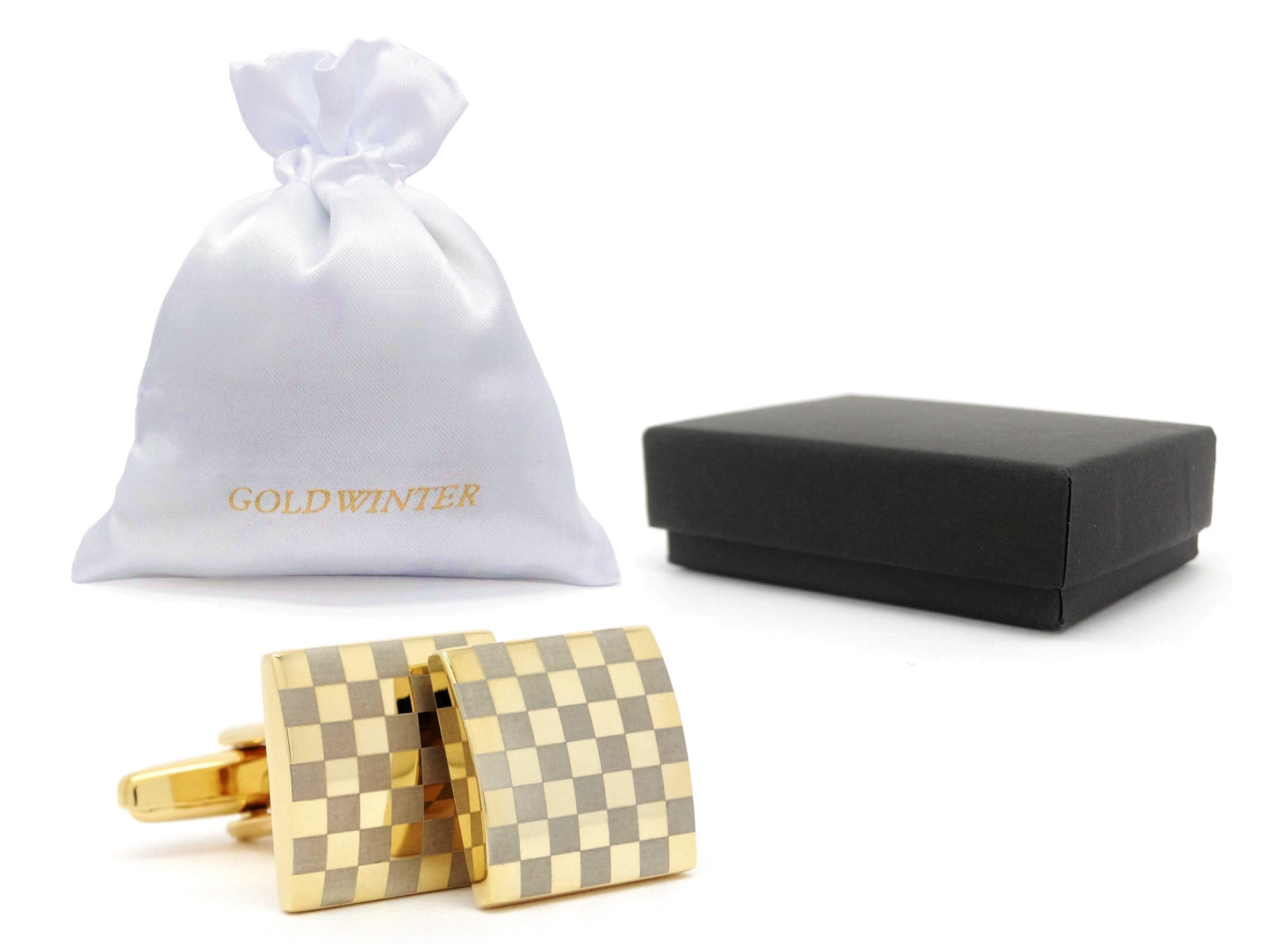 Yellow gold chessboard design cufflinks GIFT BAG
