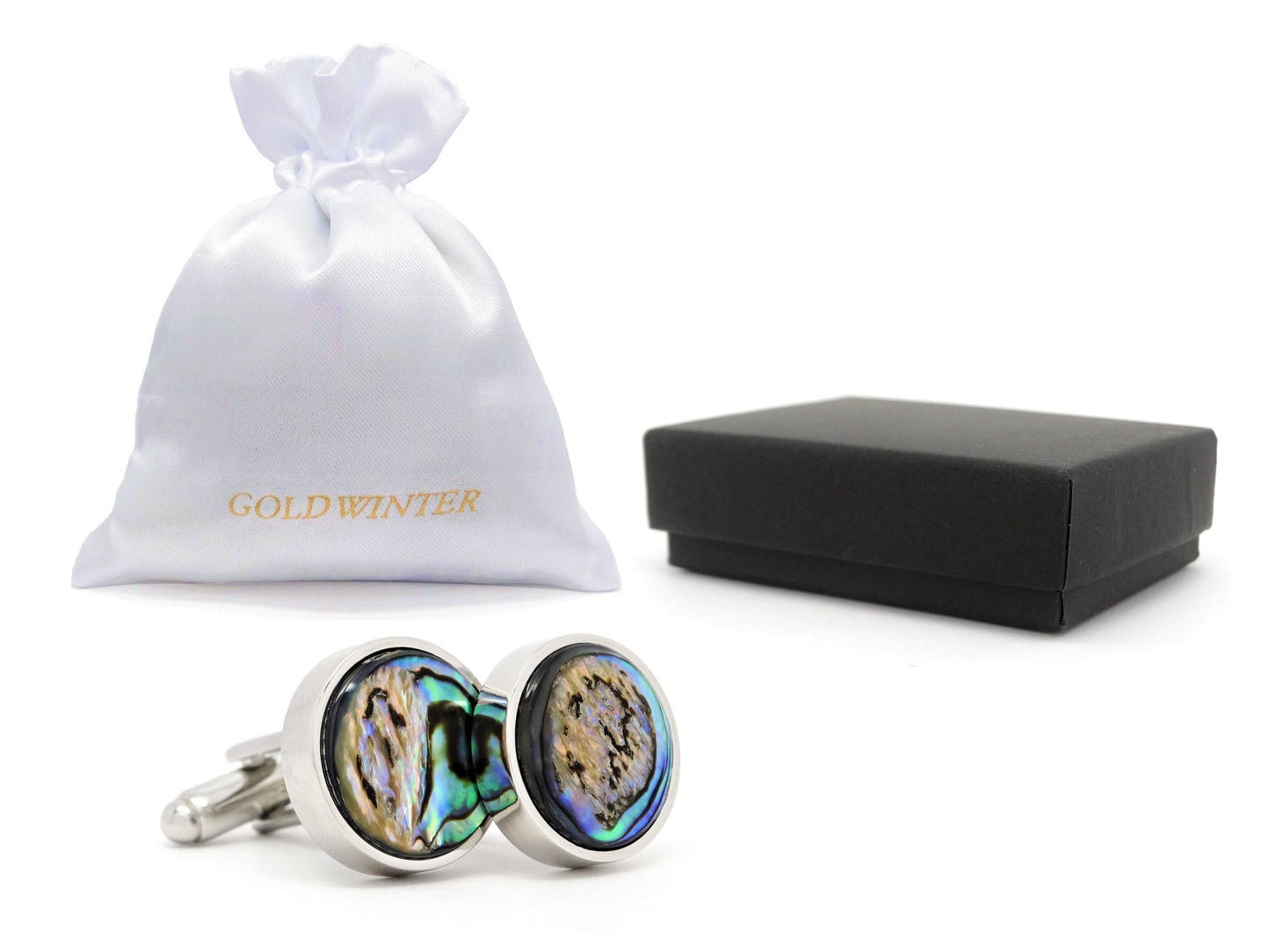 Natural Mother Pearl Abalone Round Cufflinks GIFT BAG