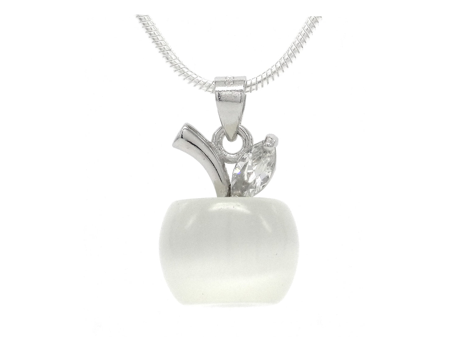 White apple moonstone silver necklace