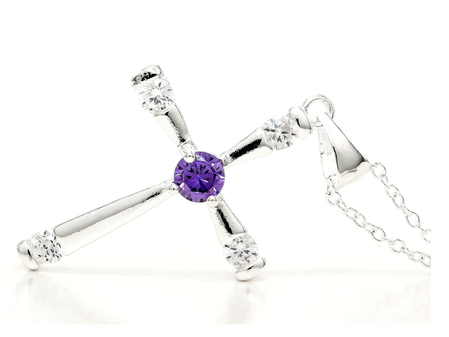 Purple gem silver cross necklace PENDANT