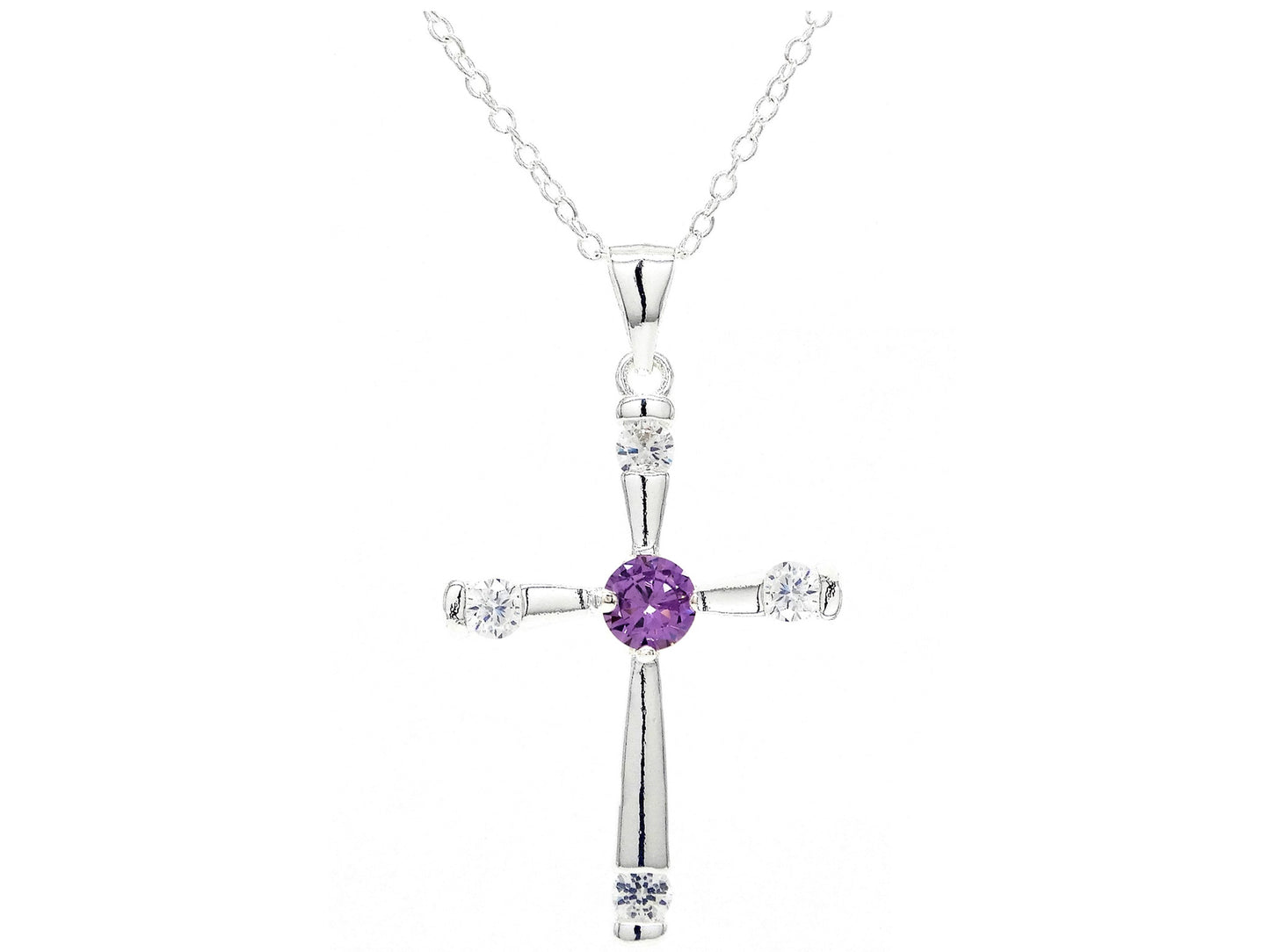 Purple gem silver cross necklace