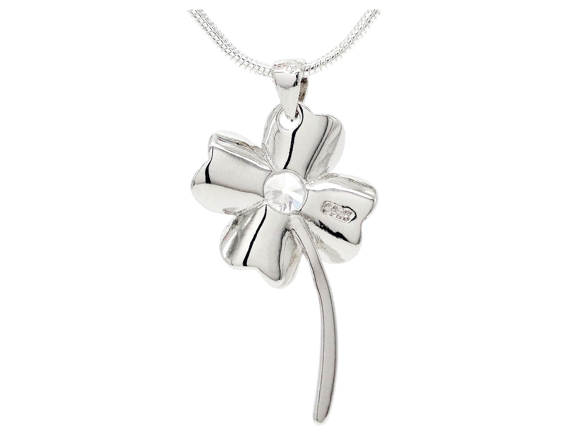 Silver flower white gem necklace BACK