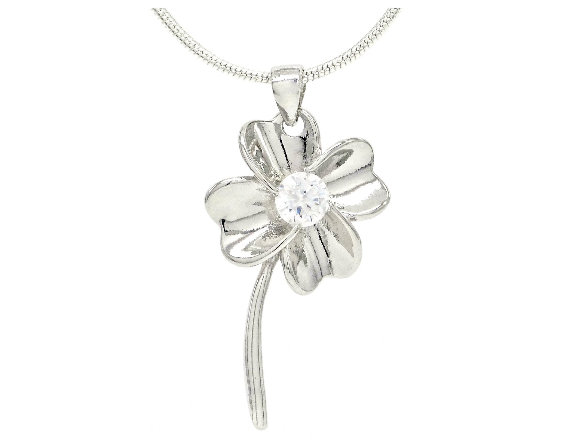 Silver flower white gem necklace