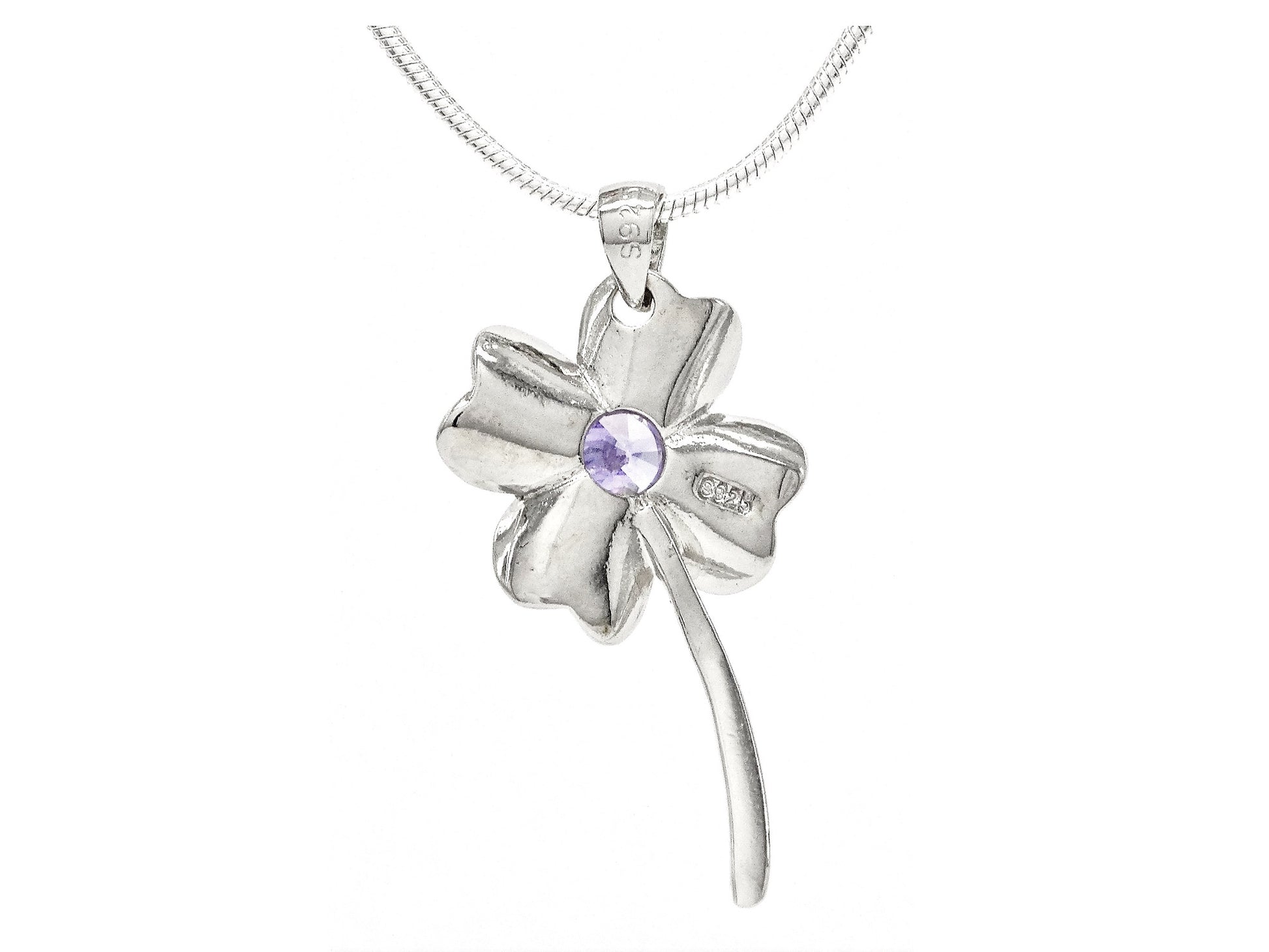 Silver flower purple gem necklace BACK