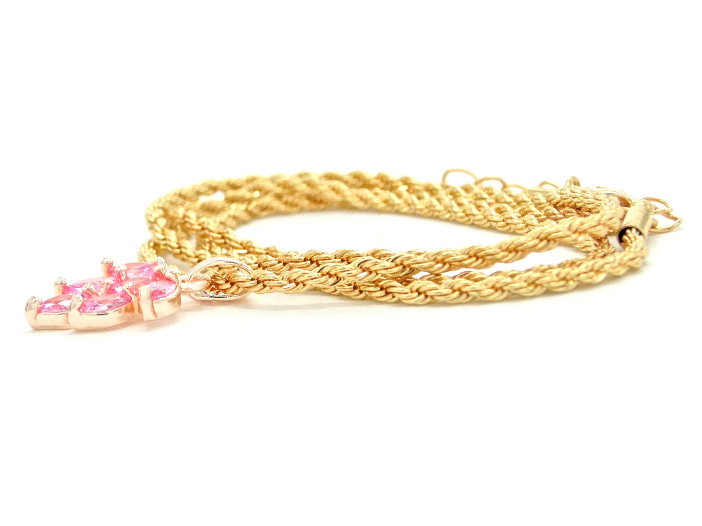 Pink leaf gold necklace FRONT